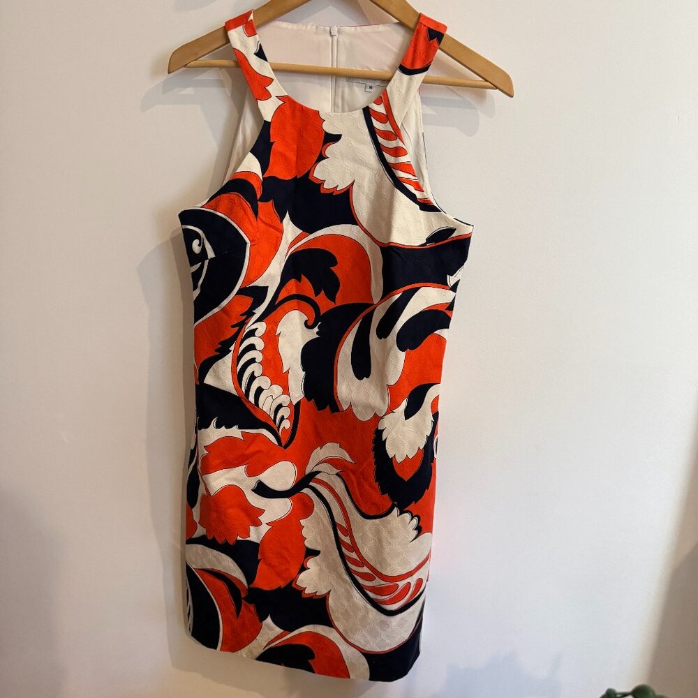 Trina Turk Women's Sleeveless Cotton Aptos Dress Navy White Orange 6